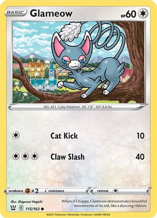 Glameow 115  - Reverse Holofoil SWSH05 Battle Styles - Common